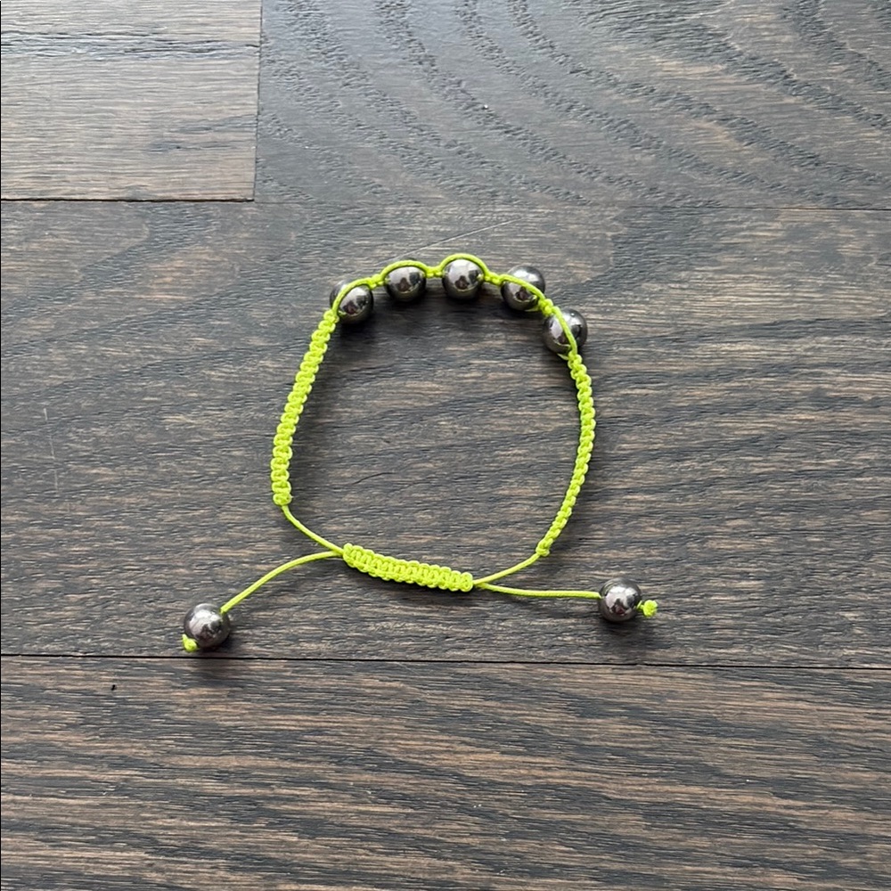 Neon Yellow and Silver Beaded Bracelet